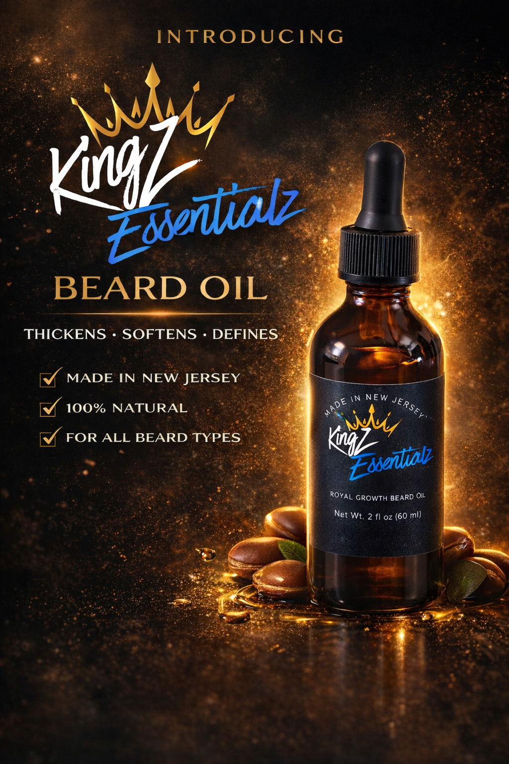 KingZ EssentialZ Premium Organic Beard Oil – Moisturizing, Growth-Enhancing & Non-Greasy Form