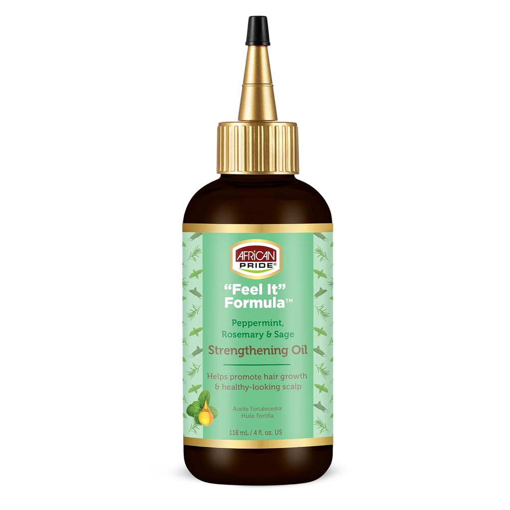 African Pride Feel It Formula Hair Strengthening Oil – Hair Oil with Rosemary, Peppermint & Sage – Hydrates Hair, Helps Strengthens Roots & Promotes Growth | 4oz