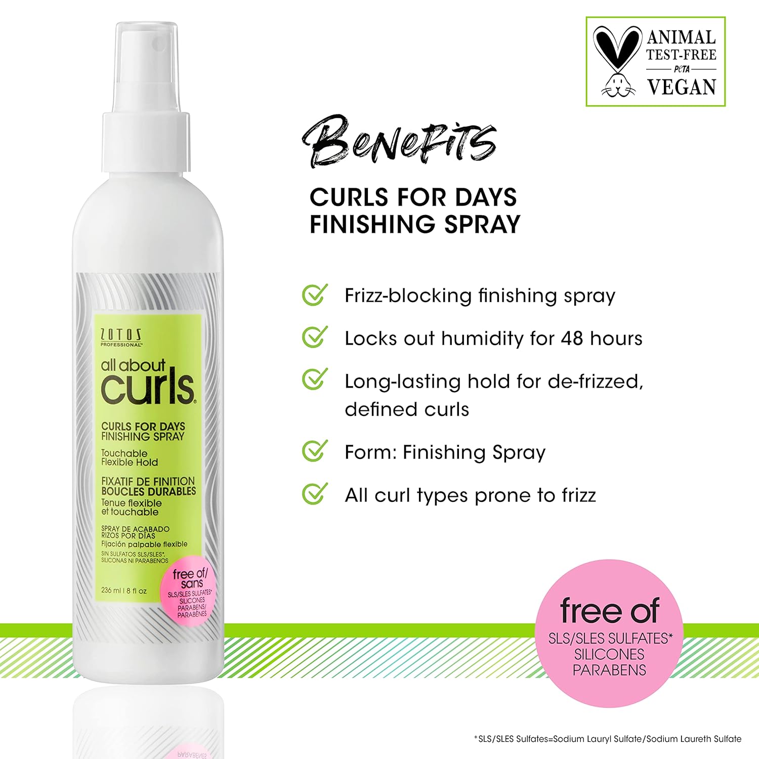 ALL ABOUT CURLS Curls For Days Finishing Spray | Touchable Flexible Hold | De-Frizz | Locks Out Humidity | All Curly Hair Types | Vegan & Cruelty Free | Sulfate Free | 8 Fl Oz