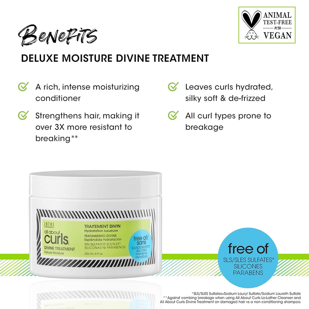 All About Curls Divine Treatment | Deluxe Moisture | Strengthens Hair | 3X Resistance to Breaking | All Curly Hair Types | Vegan & Cruelty Free | Sulfate Free | 8 Fl Oz