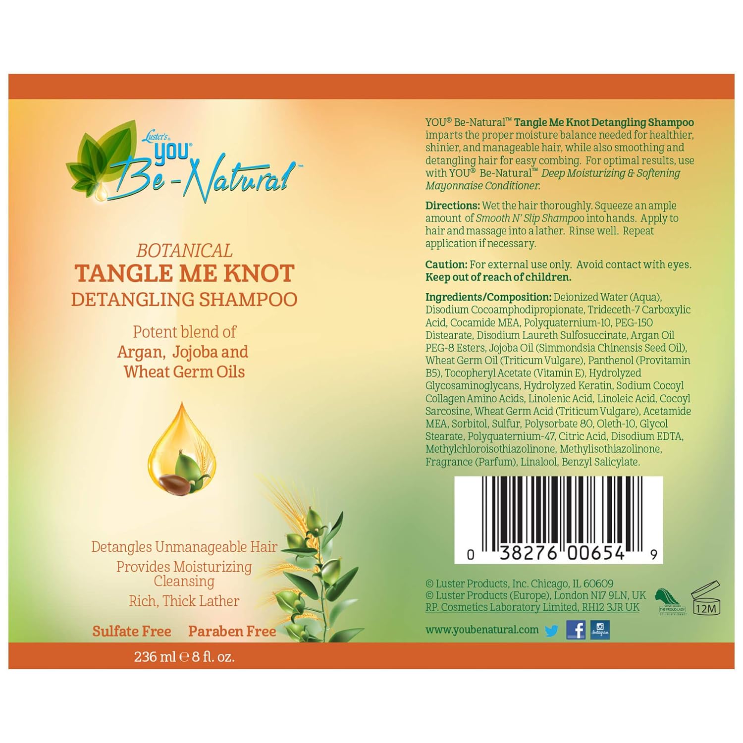 Luster's You Be-Natural Botanical Tangle Me Knot Detangling Shampoo 8 fl. oz.