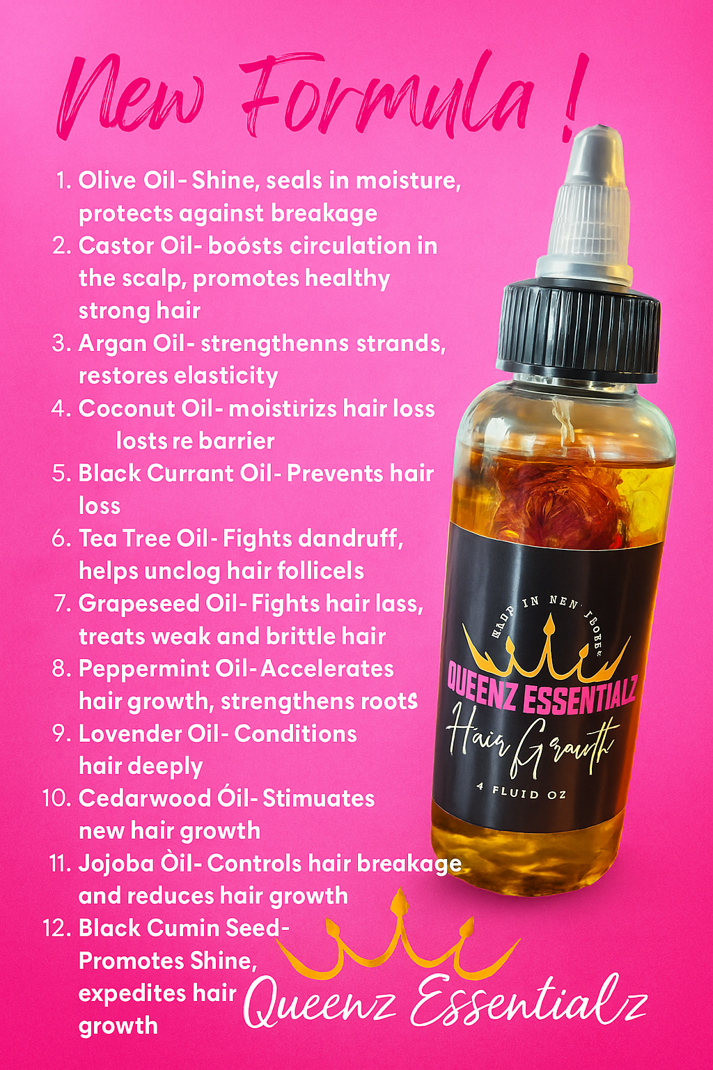 QueenZ EssentialZ Hair Growth Oil, wild growth, Visibly thicker and stronger hair