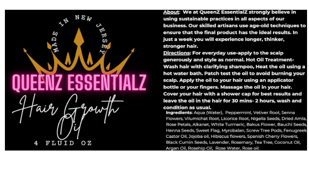 QueenZ EssentialZ Hair Growth Oil, wild growth, Visibly thicker and stronger hair