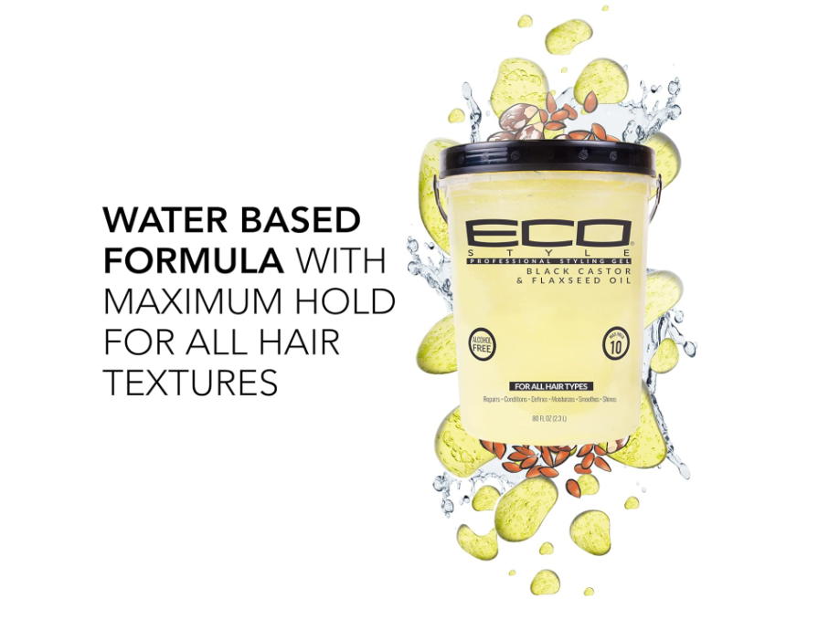 Eco Style Black Castor and Flaxseed Oil Styling Gel - Helps Nourish and Repair Damaged Hair - Promotes Healthy Scalp - Provides Superior and Weightless Hold - Delivers Long Lasting Shine - 80 oz