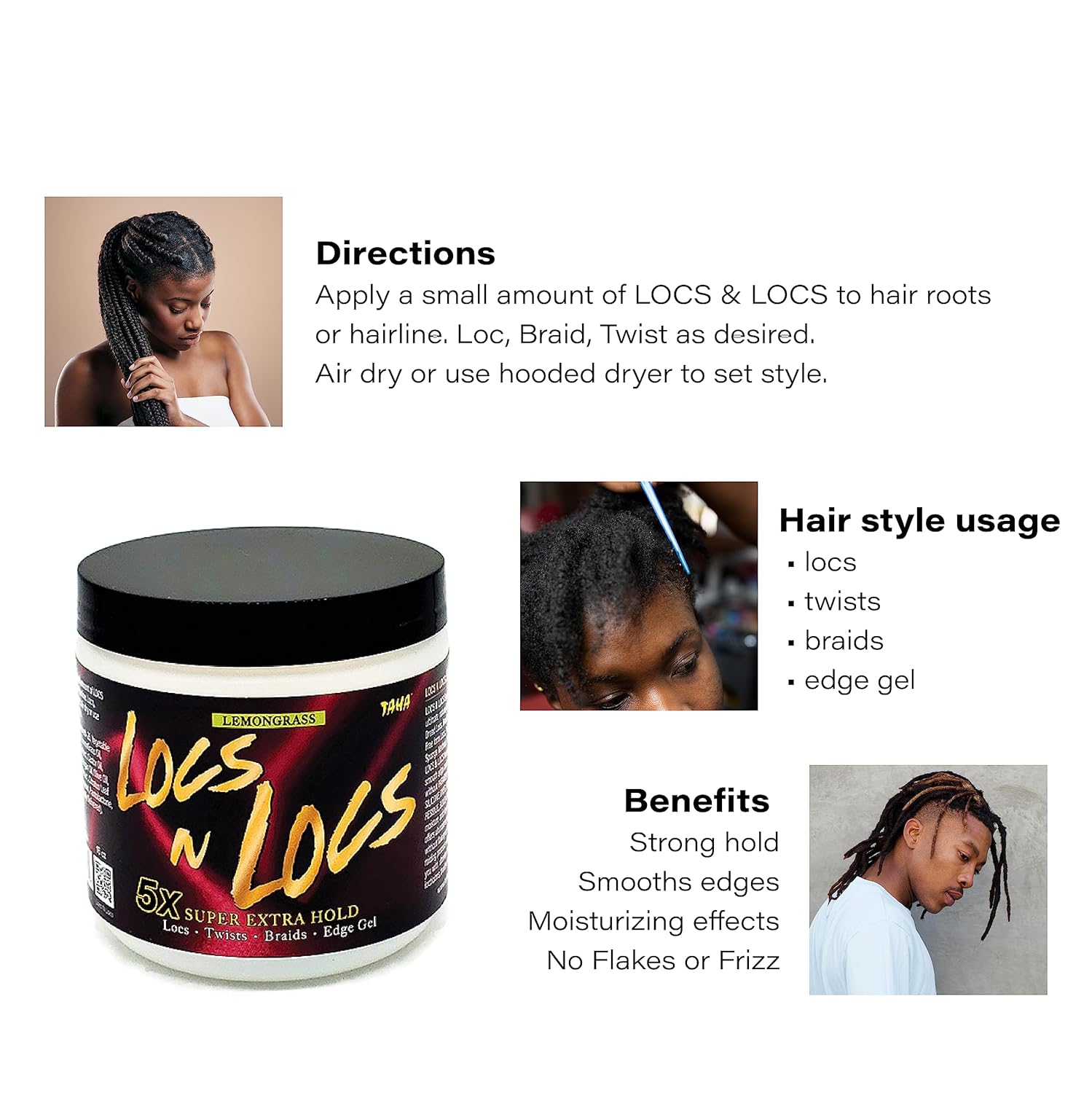 Taha Locs & Locs Gel - 5X Super Extra Hold, Natural & Non-Damaging for Locs, Braids, Twists - 16 Oz (Mango, 1 Pound